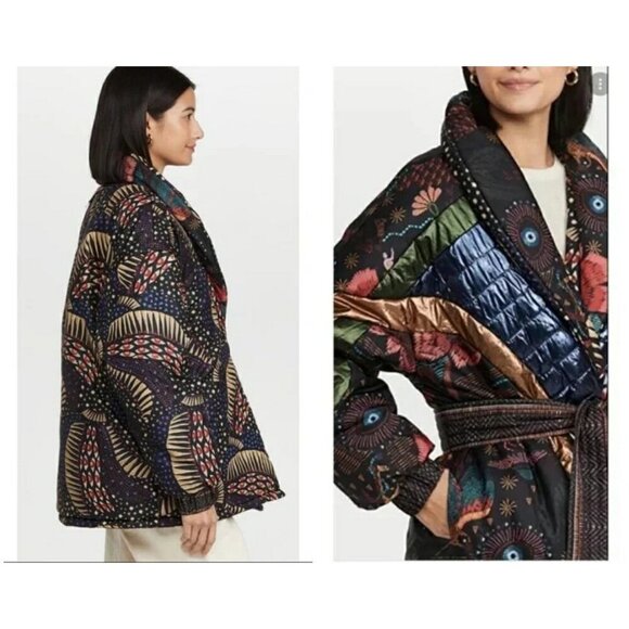 💕FARM RIO💕 Black Wild Bananas Metallic Reversible Puffer Jacket Large L NWT - Picture 6 of 16